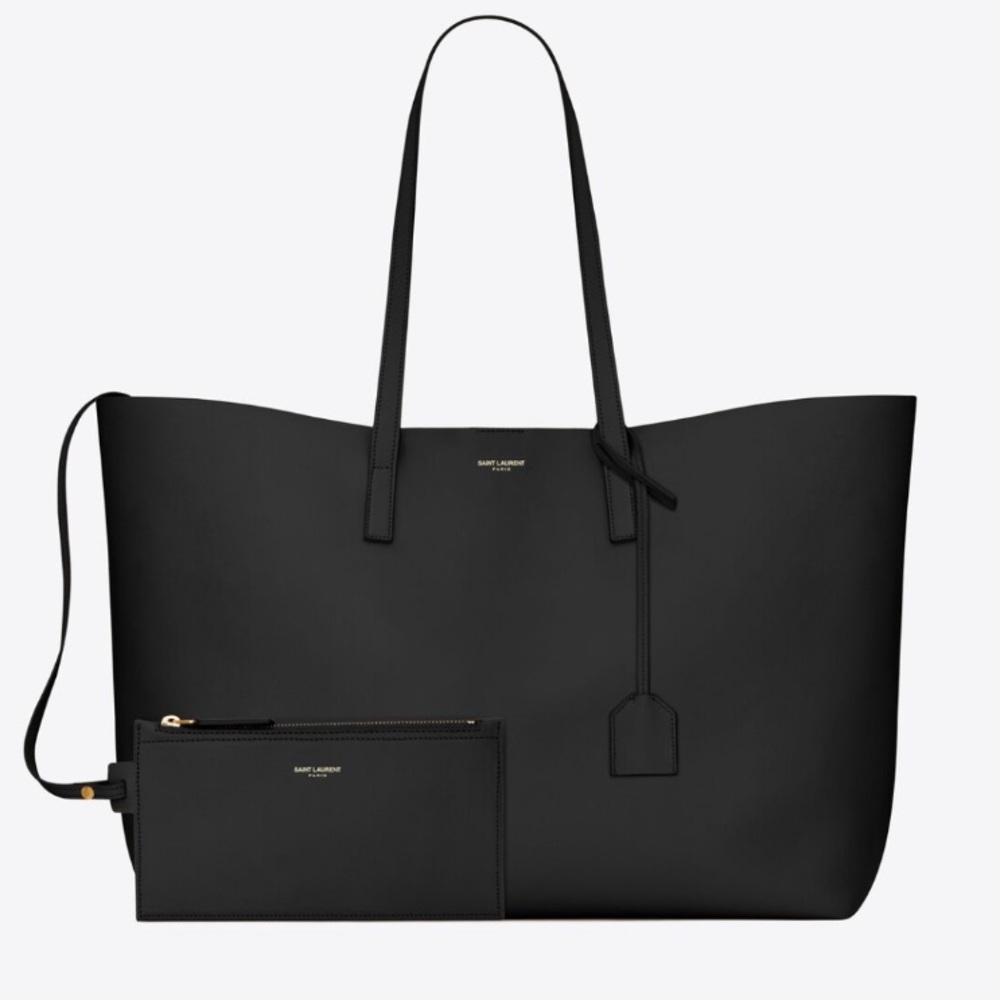 Saint Laurent (YSL) Shopper Tote e/w in Black leather w/pouch